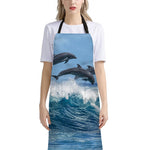 Dolphins Jumping Over Waves Print Bib Apron With Pocket