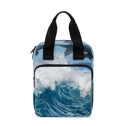Dolphins Jumping Over Waves Print Bible Tote Bag