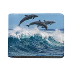 Dolphins Jumping Over Waves Print Bifold Wallet
