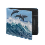 Dolphins Jumping Over Waves Print Bifold Wallet