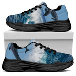 Dolphins Jumping Over Waves Print Black Chunky Shoes