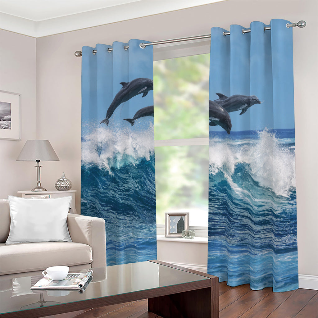 Dolphins Jumping Over Waves Print Blackout Grommet Curtains