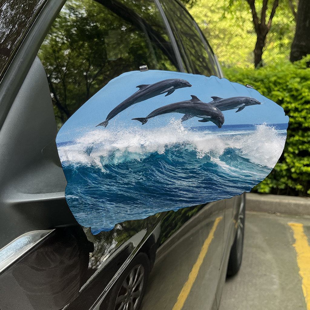 Dolphins Jumping Over Waves Print Car Side Mirror Covers