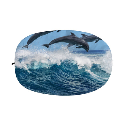Dolphins Jumping Over Waves Print Car Side Mirror Covers