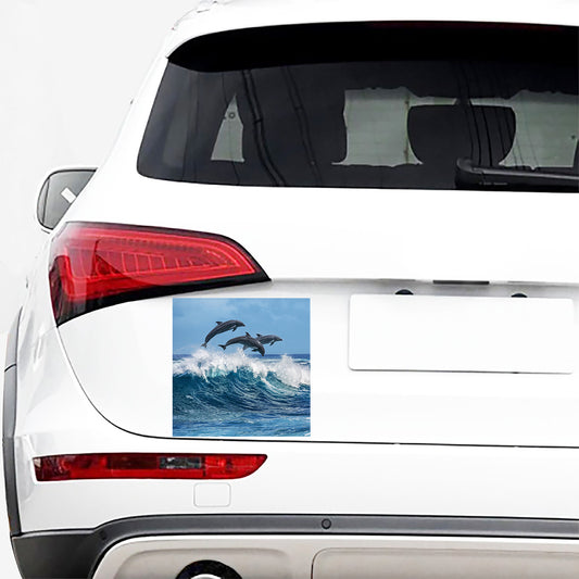 Dolphins Jumping Over Waves Print Car Sticker