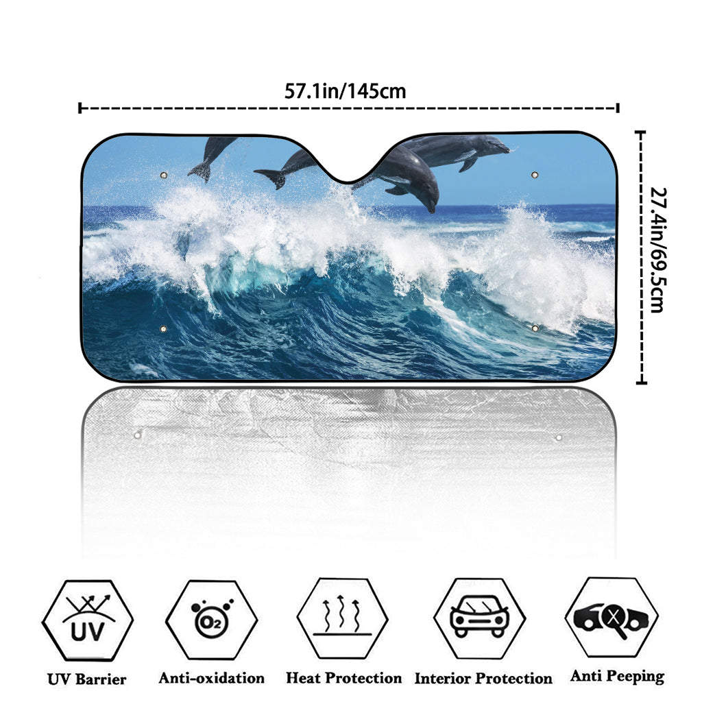 Dolphins Jumping Over Waves Print Car Windshield Sun Shade