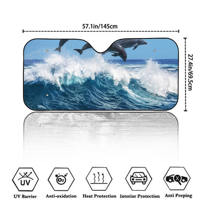 Dolphins Jumping Over Waves Print Car Windshield Sun Shade
