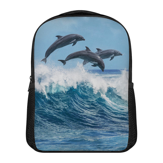 Dolphins Jumping Over Waves Print Casual Backpack