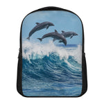 Dolphins Jumping Over Waves Print Casual Backpack