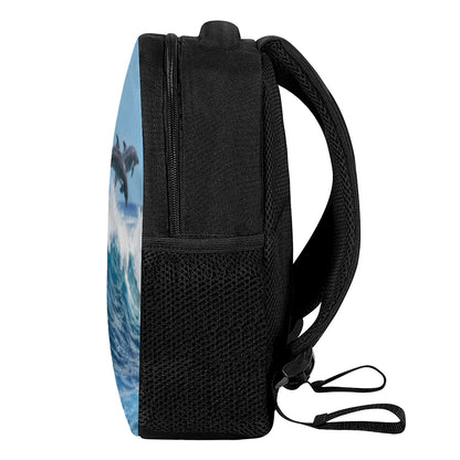 Dolphins Jumping Over Waves Print Casual Backpack