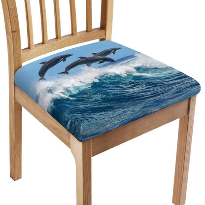 Dolphins Jumping Over Waves Print Chair Cushion Cover