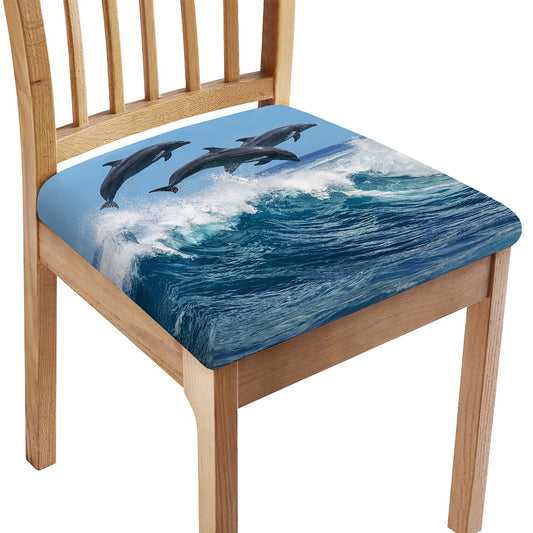 Dolphins Jumping Over Waves Print Chair Cushion Cover