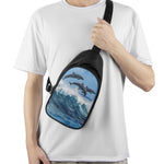 Dolphins Jumping Over Waves Print Chest Bag