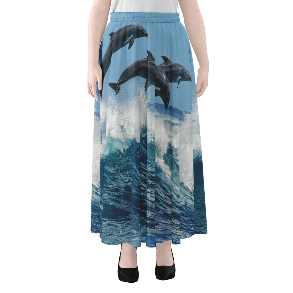 Dolphins Jumping Over Waves Print Chiffon Maxi Skirt