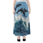 Dolphins Jumping Over Waves Print Chiffon Maxi Skirt