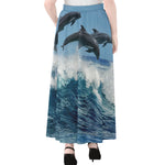 Dolphins Jumping Over Waves Print Chiffon Maxi Skirt
