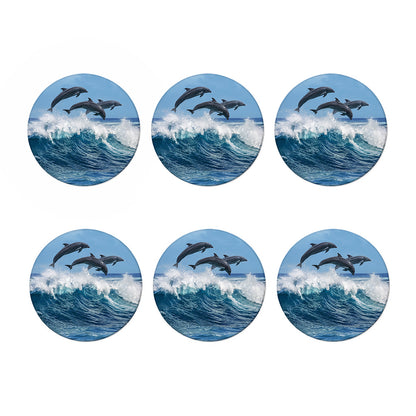 Dolphins Jumping Over Waves Print Coaster Set