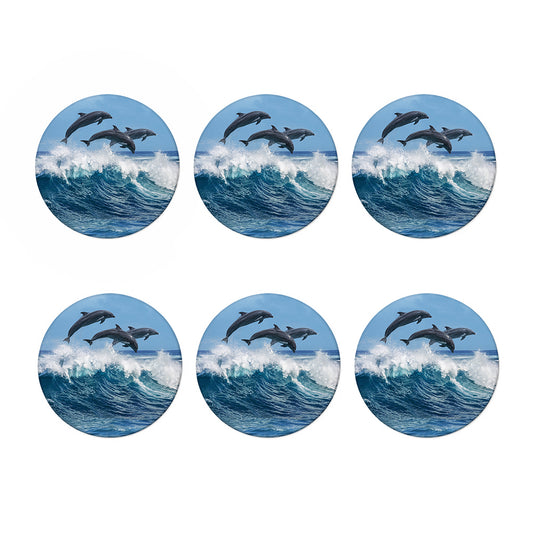 Dolphins Jumping Over Waves Print Coaster Set