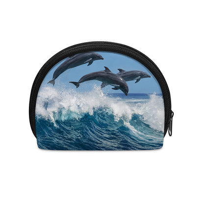 Dolphins Jumping Over Waves Print Coin Purse
