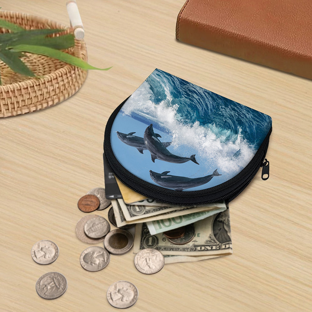 Dolphins Jumping Over Waves Print Coin Purse