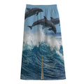 Dolphins Jumping Over Waves Print Cotton Front Slit Maxi Skirt