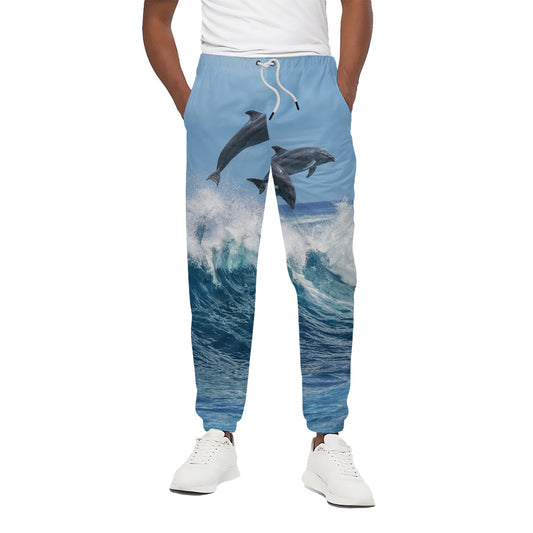 Dolphins Jumping Over Waves Print Cotton Pants