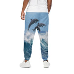 Dolphins Jumping Over Waves Print Cotton Pants