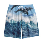 Dolphins Jumping Over Waves Print Cotton Shorts