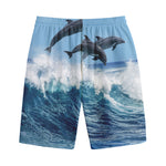 Dolphins Jumping Over Waves Print Cotton Shorts