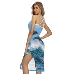 Dolphins Jumping Over Waves Print Cross Back Cami Dress