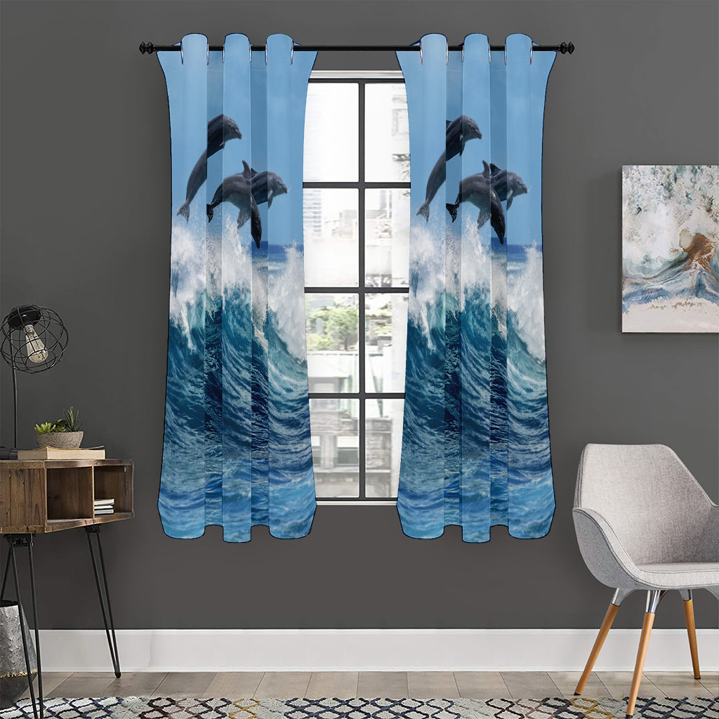 Dolphins Jumping Over Waves Print Curtain