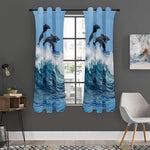 Dolphins Jumping Over Waves Print Curtain