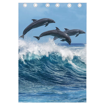Dolphins Jumping Over Waves Print Curtain