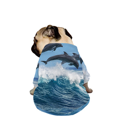 Dolphins Jumping Over Waves Print Dog Zip Up Jacket