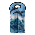 Dolphins Jumping Over Waves Print Double Neoprene Wine Tote