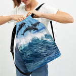 Dolphins Jumping Over Waves Print Drawstring Backpack