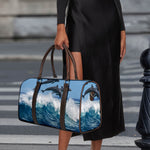 Dolphins Jumping Over Waves Print Duffle Bag