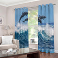 Dolphins Jumping Over Waves Print Extra Wide Grommet Curtains
