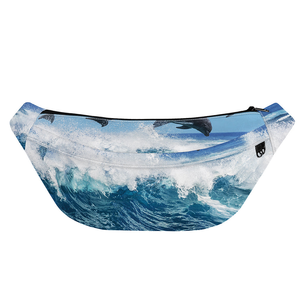 Dolphins Jumping Over Waves Print Fanny Pack