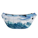 Dolphins Jumping Over Waves Print Fanny Pack