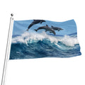 Dolphins Jumping Over Waves Print Flag