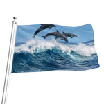 Dolphins Jumping Over Waves Print Flag