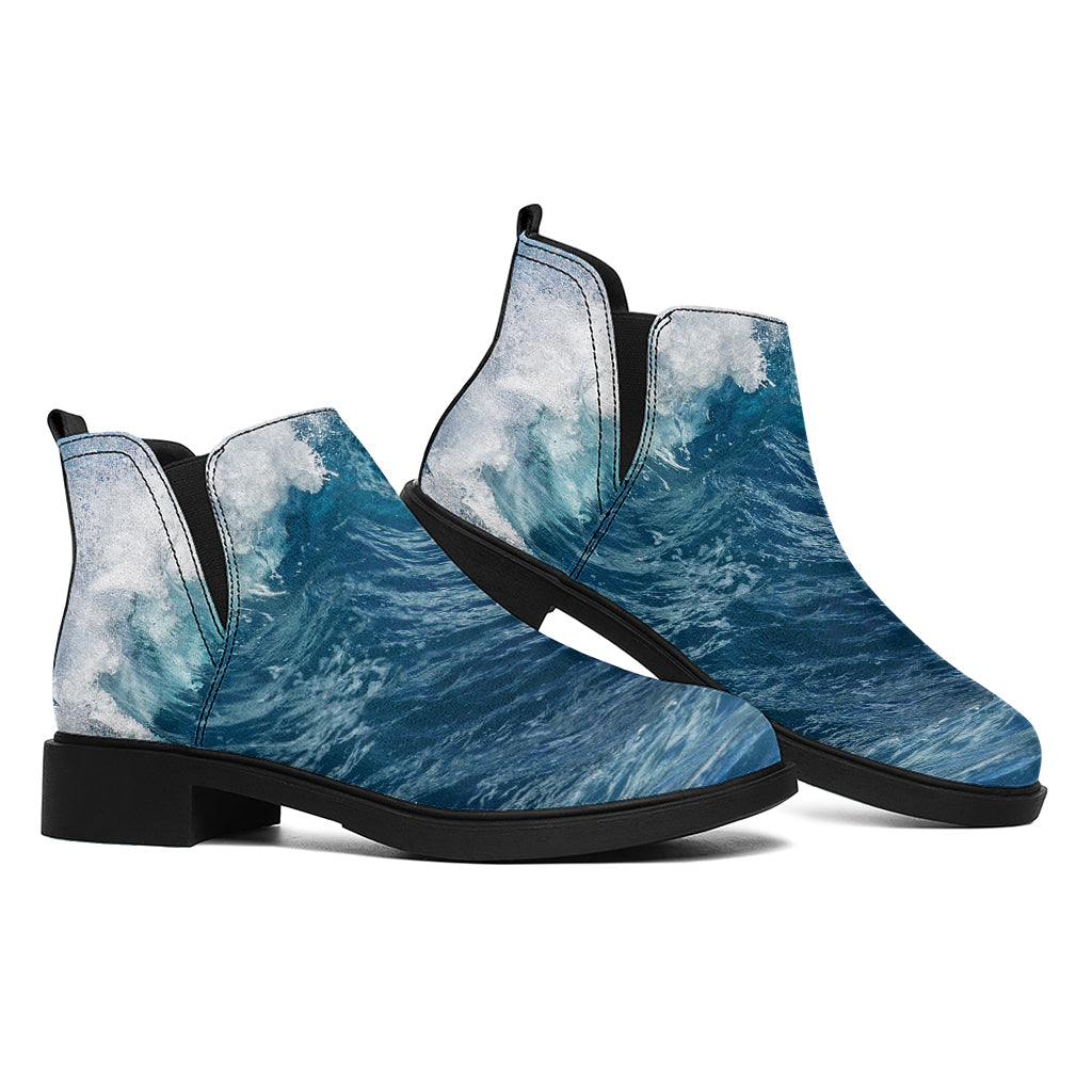 Dolphins Jumping Over Waves Print Flat Ankle Boots