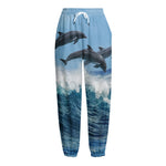 Dolphins Jumping Over Waves Print Fleece Lined Knit Pants