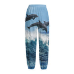 Dolphins Jumping Over Waves Print Fleece Lined Knit Pants