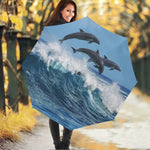 Dolphins Jumping Over Waves Print Foldable Umbrella