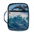 Dolphins Jumping Over Waves Print Front Pocket Bible Bag