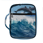 Dolphins Jumping Over Waves Print Front Pocket Bible Bag