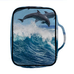 Dolphins Jumping Over Waves Print Front Pocket Bible Bag