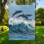Dolphins Jumping Over Waves Print Garden Flag